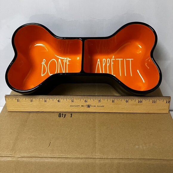LAST Rae Dunn Orange Dog Bone Bowl Bone Appetit Brand New in original box - Picture 1 of 11